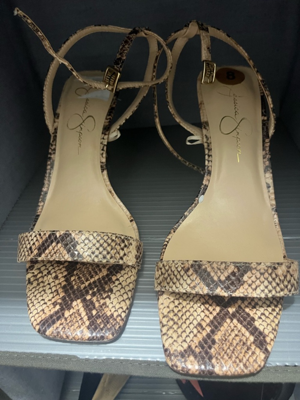 Jessica Simpson Brown Snake-Print Strappy Heels